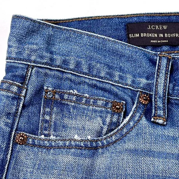 J Crew Slim Mid Rise Broken In Boyfriend Jeans Light Blue Distressed Jeans Sz 26 - Picture 9 of 12